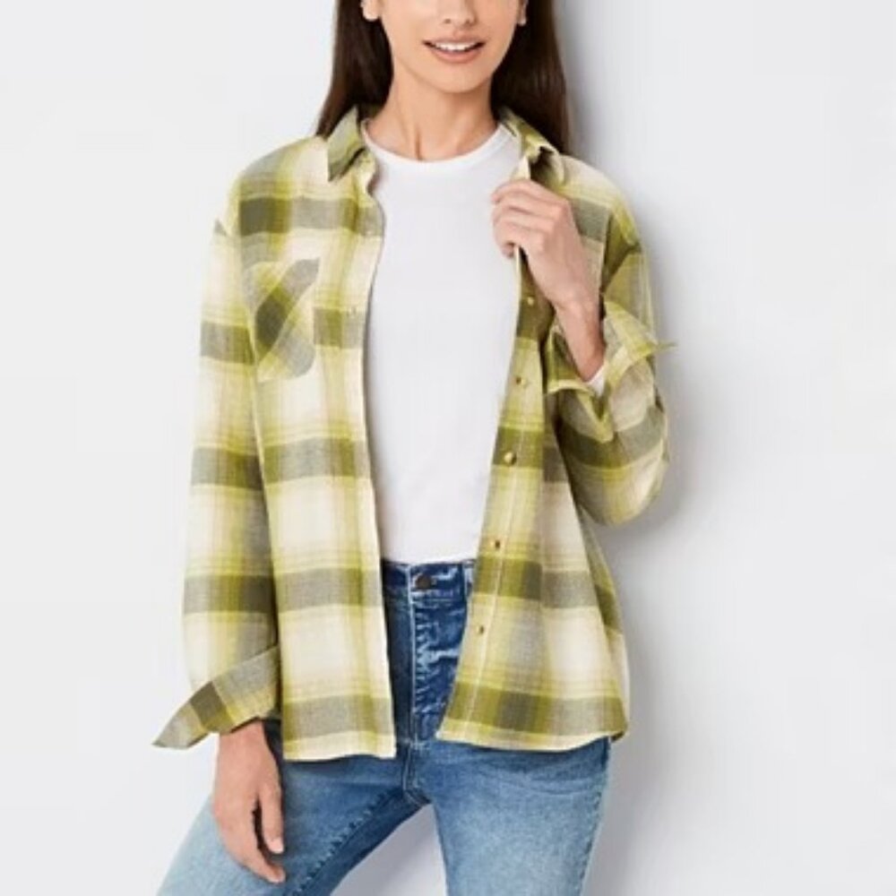 a.n.a Womens Long Sleeve Flannel Shirt